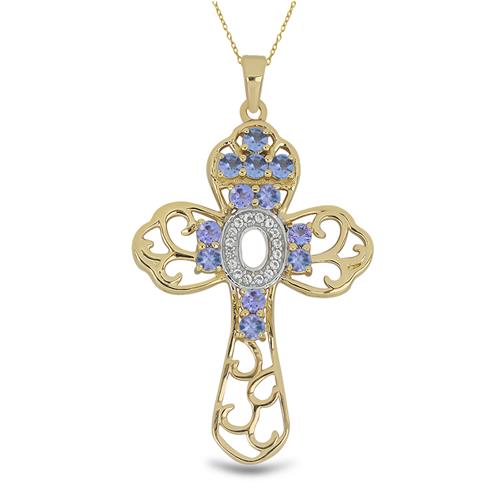 BUY 925 SILVER REAL TANZANITE WITH WHITE ZIRCON GEMSTONE CROSS PENDANT